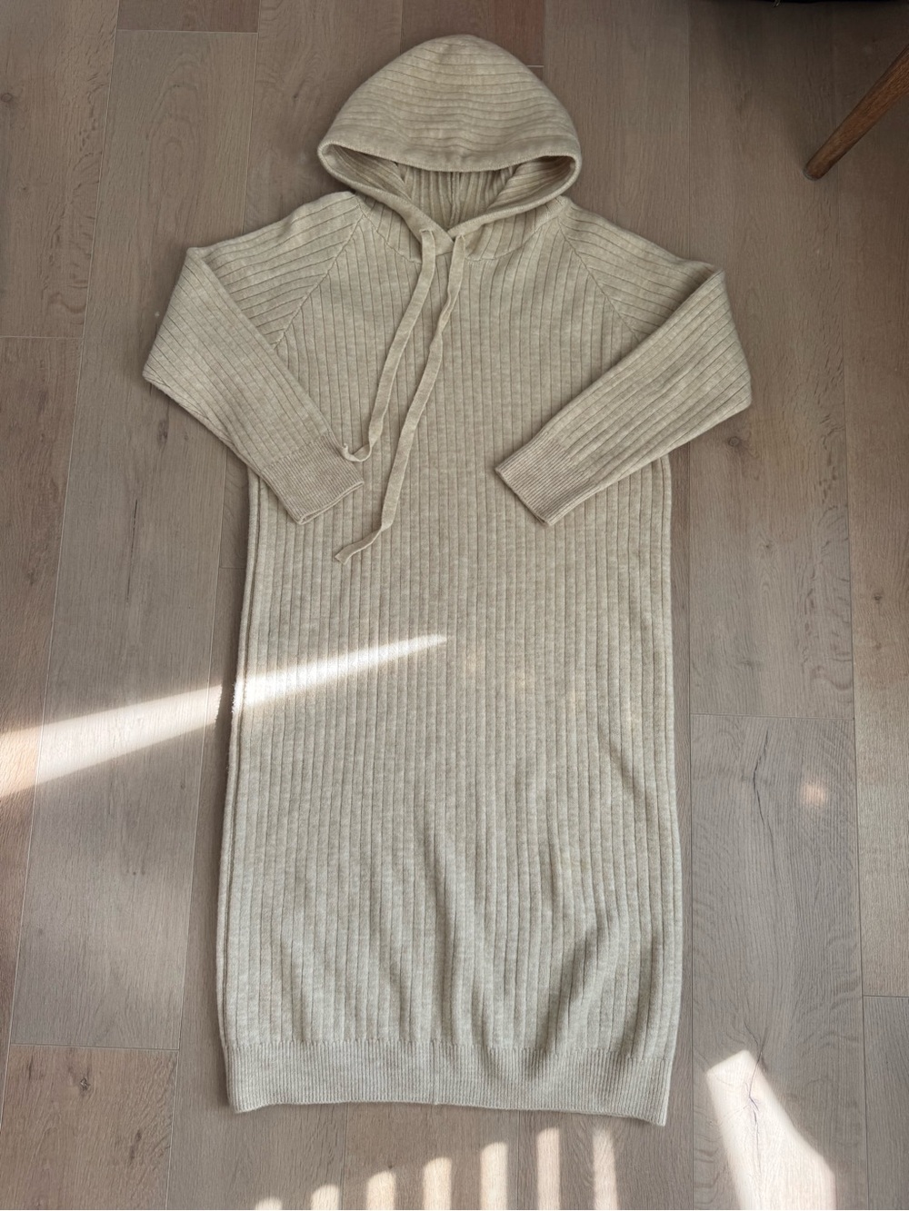 Hooded Rib-Knit Sweater Dress in Cream